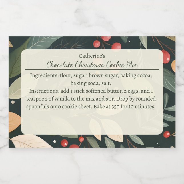 Modern Leaves and Berries Christmas Baking Mix Food Label (Single Label)