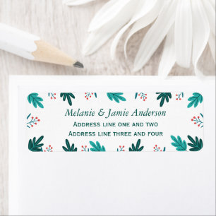 Modern Leaves & Berries Personalised Christmas Return Address Label