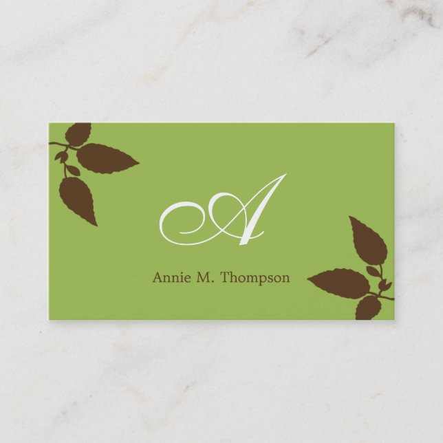 Modern Leaves Business Cards - Green/Cocoa (Front)