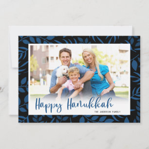 Modern Leaves Calligraphy Photo Happy Hanukkah Holiday Card