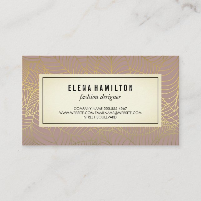 Modern Leaves Gold Line Pattern Business Card (Front)