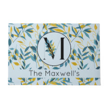 Modern Leaves Navy Blue Gold "Letter M"  