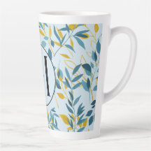 Modern Leaves Navy Blue Gold "Letter M"  