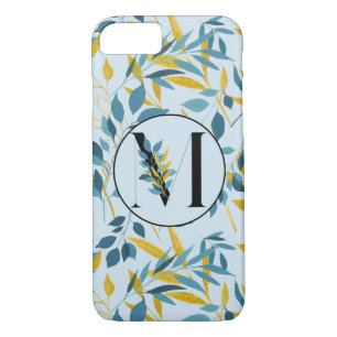 Modern Leaves Navy Gold "Letter M" iPhone 8/7 Case