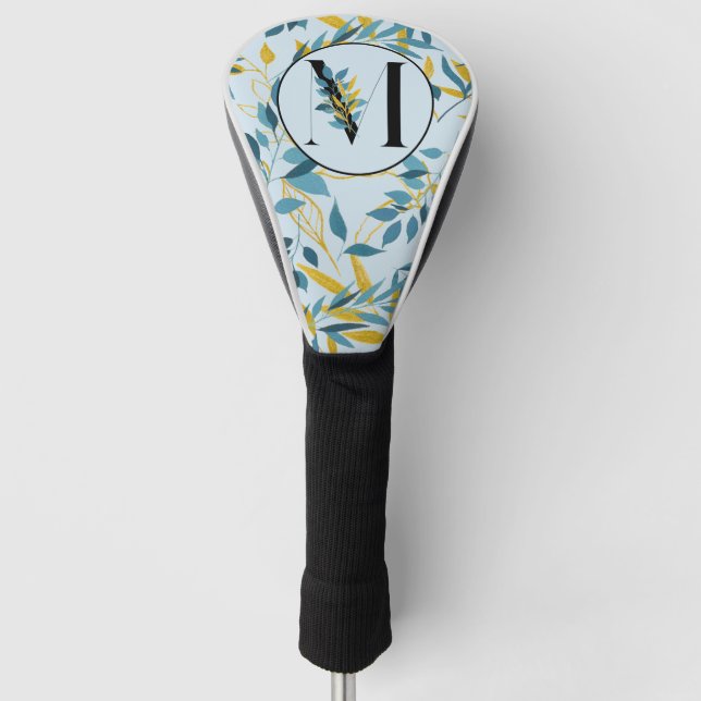 Modern Leaves Navy Gold "Letter M" Golf Head Cover (Front)