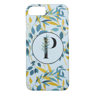 Modern Leaves Navy Gold "Letter P" iPhone 8/7 Case