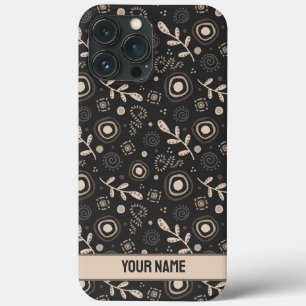 Modern Leaves Pattern Masculine Black Name   iPhone 13 Pro Max Case