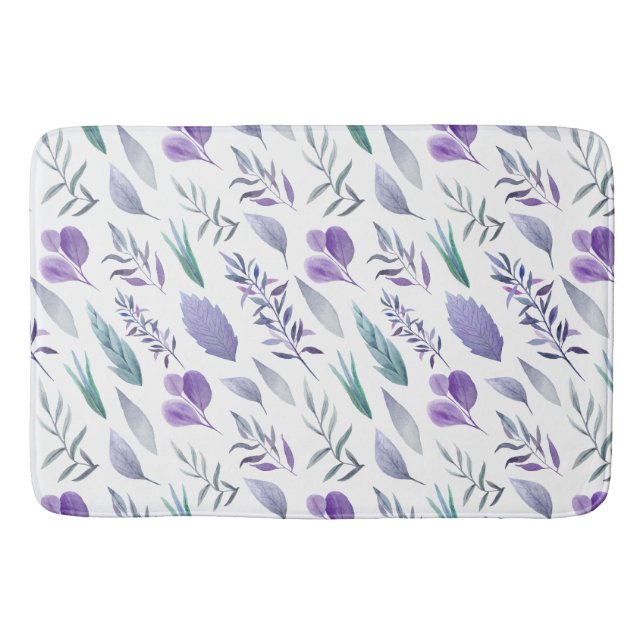 Modern Leaves Purple Lavender and Teal Green | Bath Mat (Front)