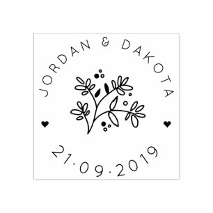 Modern Leaves Save The Date Wedding Announcement Rubber Stamp