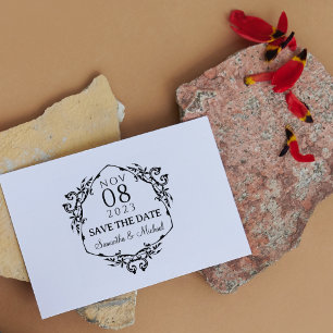 Modern Leaves Save the Date Wedding  Rubber Stamp
