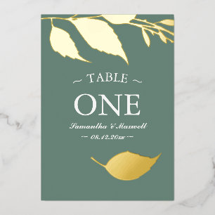 Modern Leaves Table Number Foil Card
