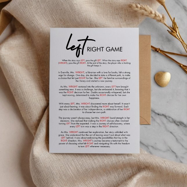 Modern Left Right Bridal Shower Game Card (Creator Uploaded)