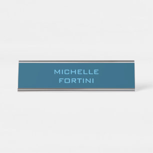 Modern Legible Name Plain Ocean & Sky Blue Desk Name Plate