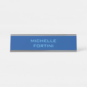 Modern Legible Name Plain Sky & Deep Blue Desk Name Plate