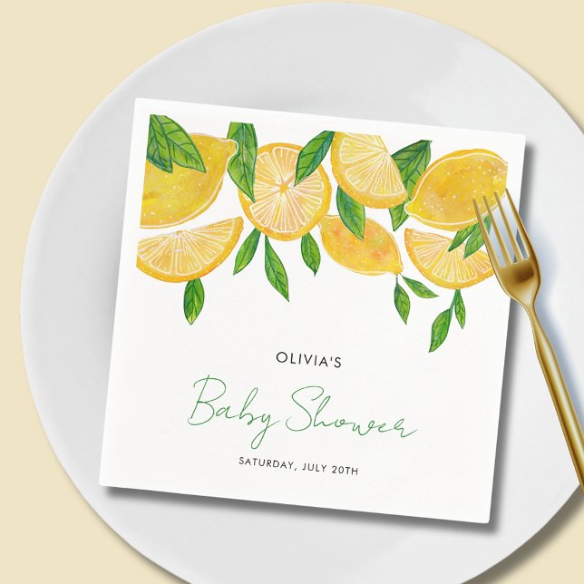 Modern Lemon Baby Shower Napkin (Lemon Baby Shower Collection Paper Napkin)