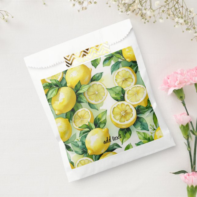 Modern lemon blue floral script bridal shower favour bag (Sealed)