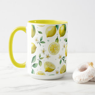 Modern lemon blue floral script bridal shower mug