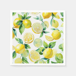 Modern lemon blue floral script bridal shower napkin