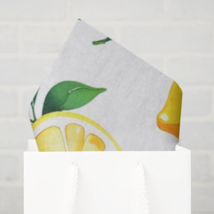 Modern lemon blue floral script bridal shower tissue paper