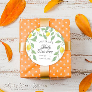 Modern Lemon Boho Summer Baby Shower Classic Round Sticker