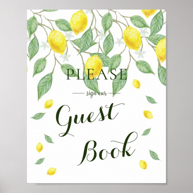 Modern Lemon Boho Summer Wedding Guestbook Sign (Front)