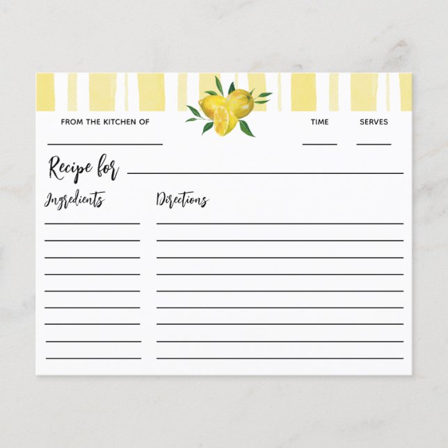 Modern Lemon Bridal Shower Recipe (Front)