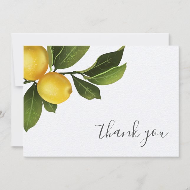 Modern Lemon Bridal Shower  Thank You Card (Front)