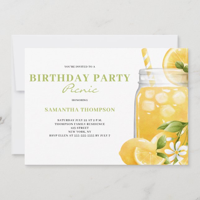 Modern Lemon Citrus Birthday Party Picnic  Invitation (Front)