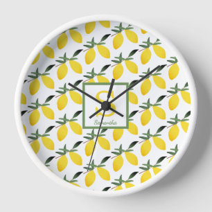 Modern Lemon Citrus Monogram  Clock