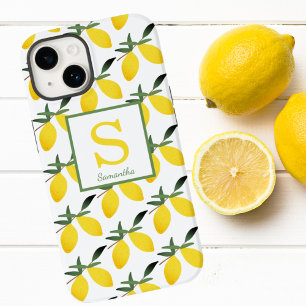 Modern Lemon Citrus Monogram Name iPhone 14 Case