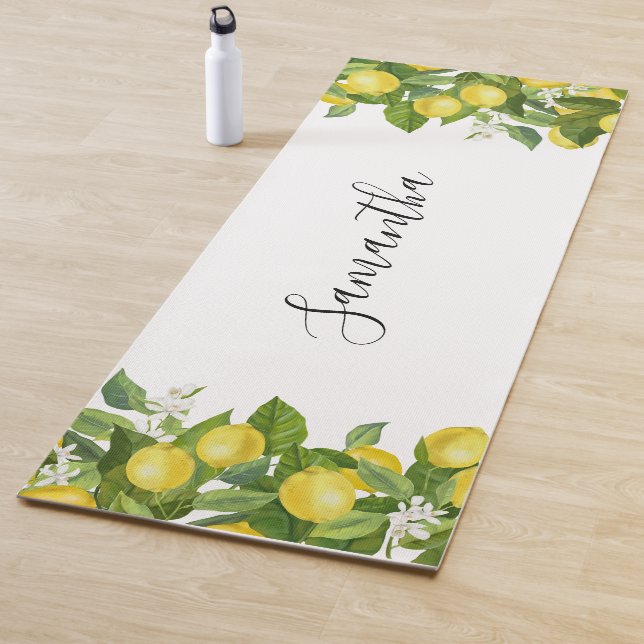 Modern Lemon Citrus Name Yoga Mat (In Situ)