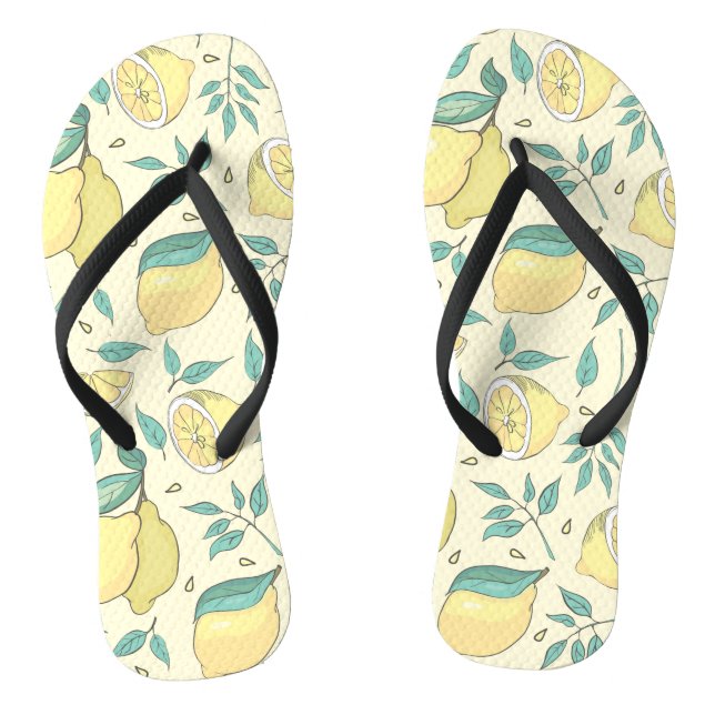 Modern Lemon Citrus Summer yellow Personalised     Thongs (Footbed)