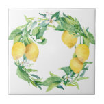 Modern Lemon Citrus Watercolor Greenery Wreath Ceramic Tile<br><div class="desc">"Modern Lemon Citrus Watercolor Greenery Wreath ceramic tile" features your family monogram in a watercolor wreath of lemons,  citrus blossoms and leaf greenery all  of which were hand painted by internationally licensed artist and designer,  Audrey Jeanne Roberts,  copyright.</div>