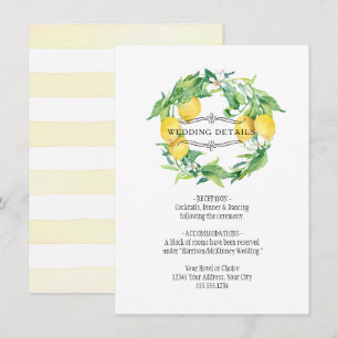 Modern Lemon Floral Citrus Foliage Wedding Details Invitation