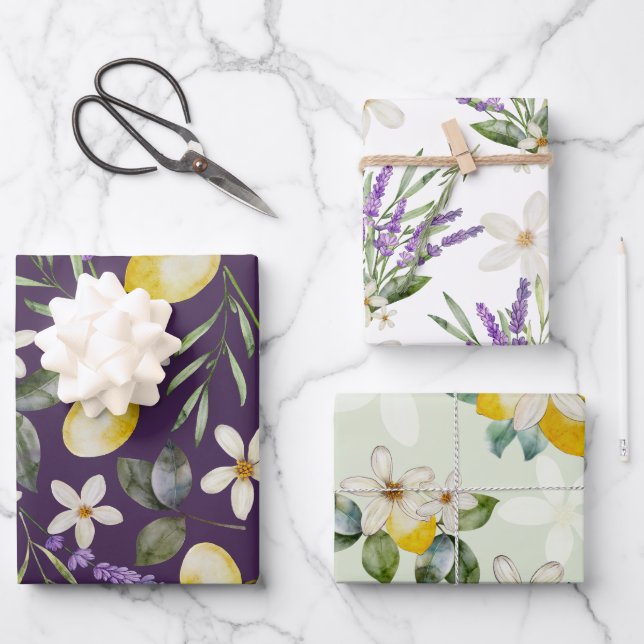 Modern Lemon floral Citrus Wedding  Wrapping Paper (Front)