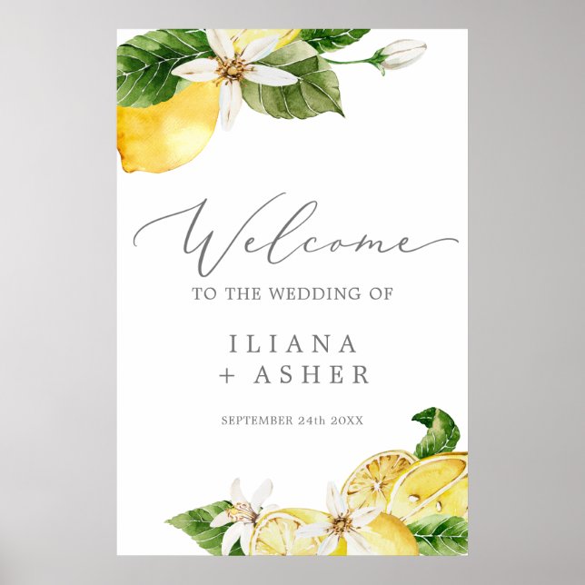 Modern Lemon Garden 24x36" Wedding Welcome Poster (Front)