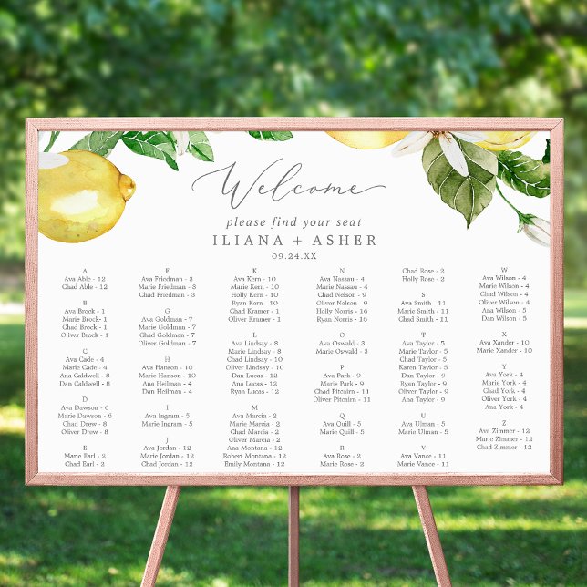 Modern Lemon Garden Alphabetical Seating Chart (Creator Uploaded)