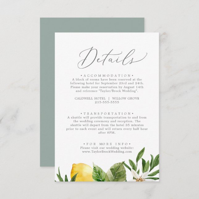Modern Lemon Garden Details Enclosure Card (Front/Back)