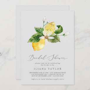 Modern Lemon Garden   Grey Bridal Shower Invitation