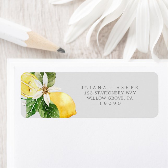 Modern Lemon Garden | Grey Return Address Label (Insitu)