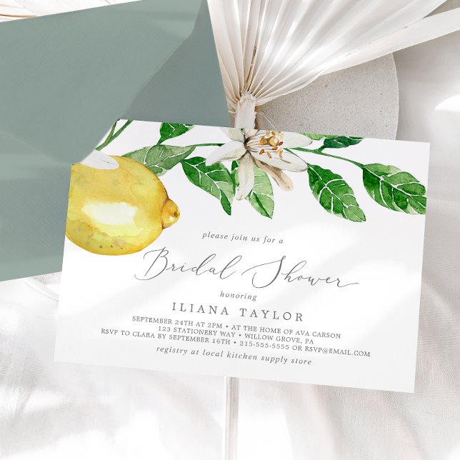 Modern Lemon Garden Horizontal Bridal Shower Invitation (Creator Uploaded)