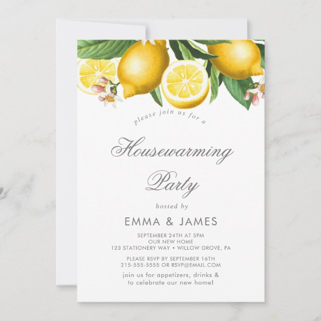 Modern Lemon Garden Housewarming Party Invitation (Front)