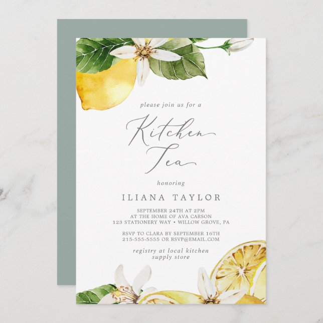 Modern Lemon Garden Kitchen Tea Invitation (Front/Back)