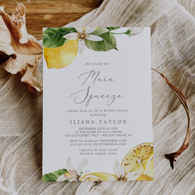Modern Lemon Garden Main Squeeze Bridal Shower Invitation (Creator Uploaded)