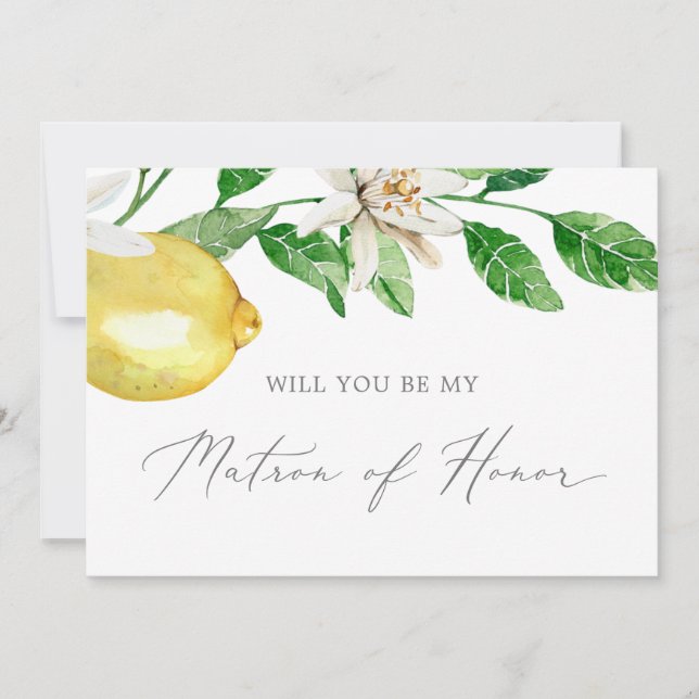 Modern Lemon Garden Matron of Honour Proposal Card (Front)
