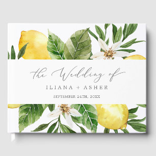 Modern Lemon Garden Monogram Back Wedding Guest Book
