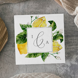 Modern Lemon Garden Monogram Wedding Napkin