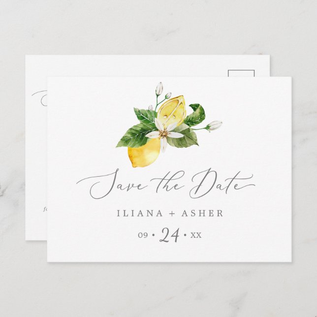 Modern Lemon Garden Save the Date Postcard (Front/Back)