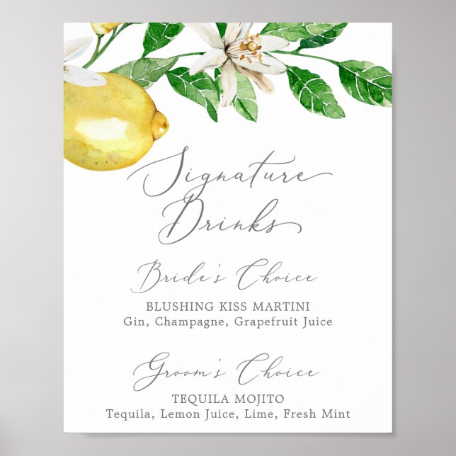 Modern Lemon Garden Signature Drinks Sign (Front)