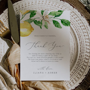 Modern Lemon Garden Thank You Reception Card